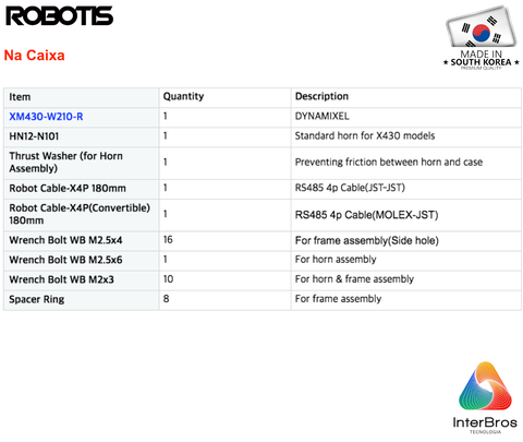 Robotis Dynamixel XM430-W210-R Smart Servo Actuator - Loja do Jangão - InterBros