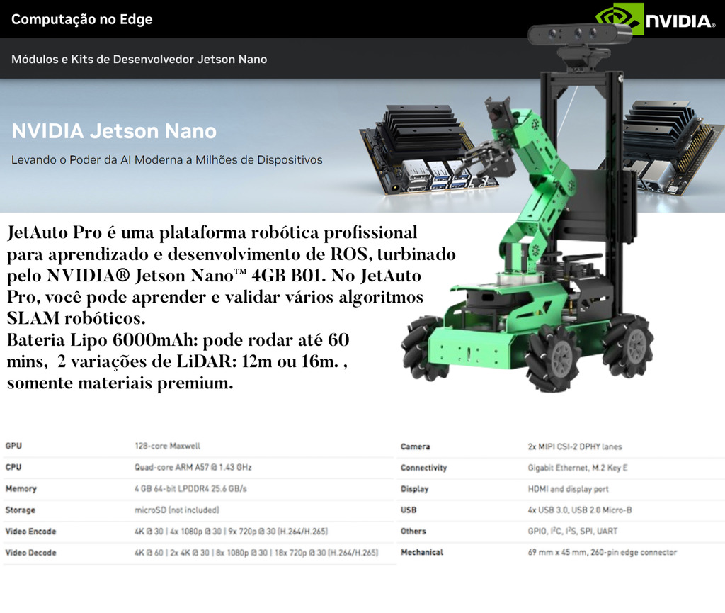 HIWONDER JetAuto Pro ROS Robot Car with Vision Robotic Arm Powered by NVIDIA Jetson Nano Support SLAM Mapping/ Navigation/ Python (Advanced Kit) - Loja do Jangão - InterBros