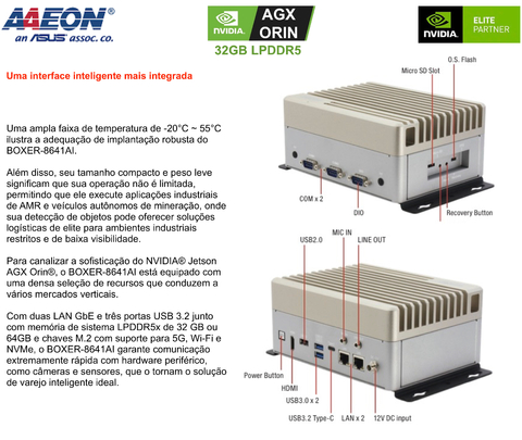 AAEON ASUS BOXER-8641AI , Computador Industrial , NVIDIA® Jetson AGX Orin(TM) 32GB - Loja do Jangão - InterBros