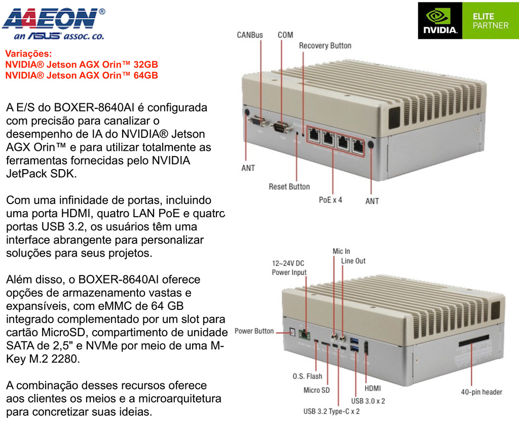 AAEON ASUS BOXER-8640AI , Computador Industrial , NVIDIA® Jetson AGX Orin(TM) 32GB - Loja do Jangão - InterBros