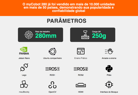 Elephant Robotics MyCobot 280 NVIDIA Jetson Nano - 6 DOF , Collaborative Robotic Arm , Educacional , Industrial , +8 anos - Loja do Jangão - InterBros