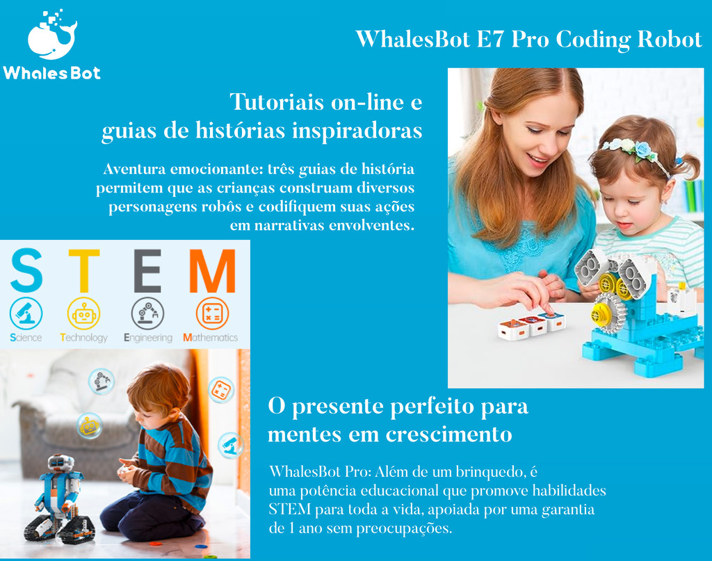 WhalesBot E7 Pro Coding Robot , Scratch Coding Support Controller , Crianças de 8 a 12 anos, STEM Toys Educação de Programação, APP 3D Model , Tutorial de Recursos e Histórias para Meninos e Meninas - Loja do Jangão - InterBros