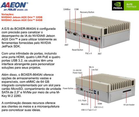 AAEON ASUS BOXER-8640AI , Computador Industrial , NVIDIA® Jetson AGX Orin(TM) 64GB - Loja do Jangão - InterBros