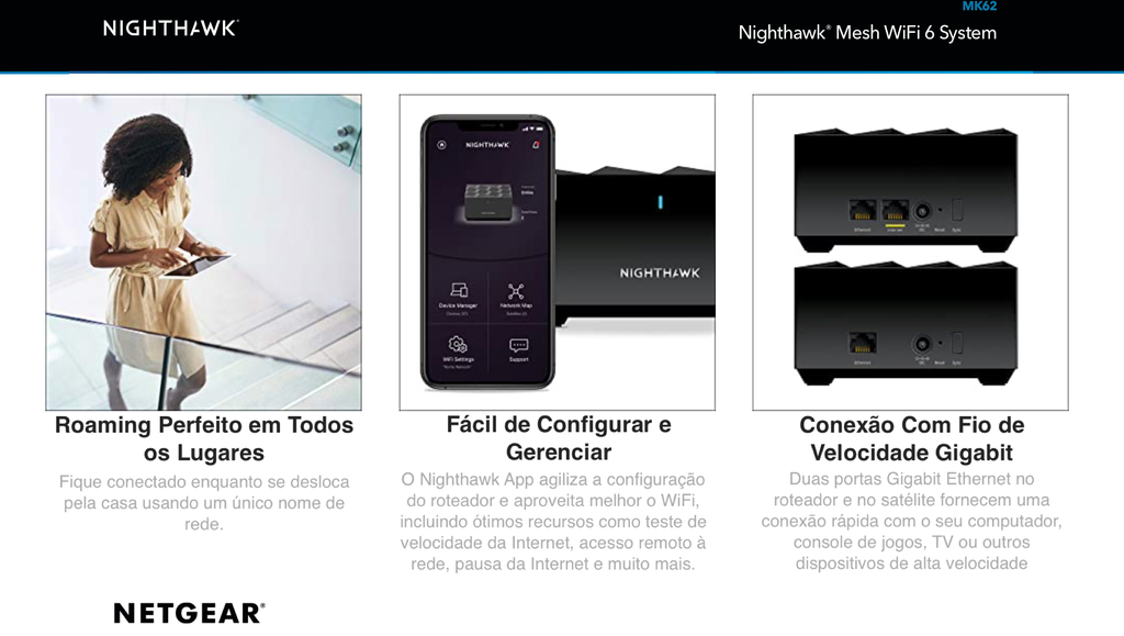 Netgear Nighthawk MK62 Mesh Sistema WiFi6 280m² - Loja do Jangão - InterBros