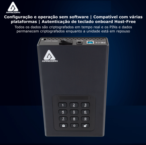 Apricorn 18 TB | USB 3.0 Hard Drive | Aegis Padlock AES-XTS 256-Bits | Disco Rígido Desktop | Criptografia de Grau Militar - Loja do Jangão - InterBros