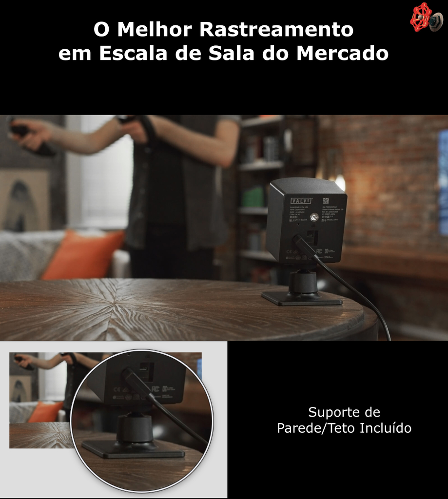 Image of HTC Vive SteamVR Base Station 2.0 l Valve Index VR Base Station 2.0 + Suporte Teto l Potencializam a presença e a imersão da realidade virtual em escala de sala l Rastrear as localizações exatas do Headset e controllers