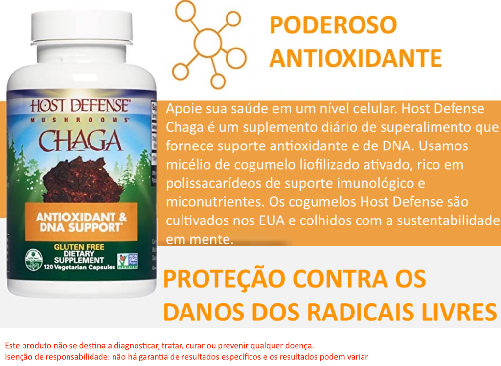 Host Defense Cogumelo Chaga Antioxidante e Suporte de DNA 120 cápsulas na internet