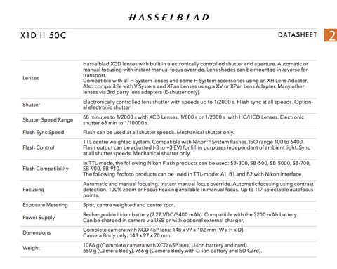 Hasselblad X1D II 50C Medium Format Mirrorless High End Camera 2ª Geração - tienda online