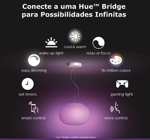 Philips Hue White & Color Ambiance Flourish Pendant Light l 2ª Geração l Luminária Pendente Inteligente l Bluetooth e WiFi l Alto Fluxo Luminoso 2.750 lumen l LED Integrado l Compatível com Alexa, Apple Homekit & Google Assistant | Funciona com Bluetooth e/ou com a Hue Bridge - comprar online