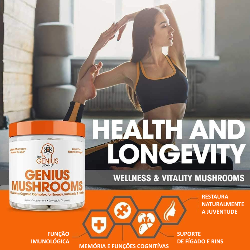 Imagen de Genius Mushroom Cogumelos Lions Mane (Juba de Leão), Cordyceps e Reishi Suplemento Nootrópico 90 Cápsulas Vegetais