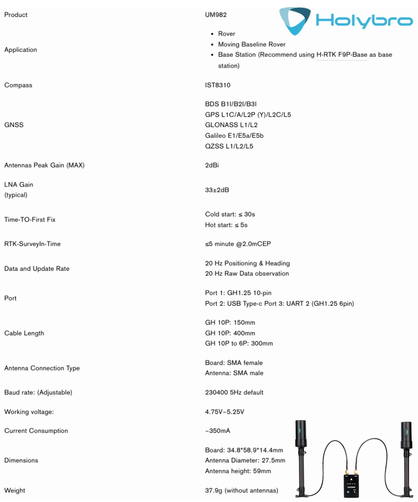 Holybro H-RTK Unicore UM982 (antena dupla) 12036 - Loja do Jangão - InterBros