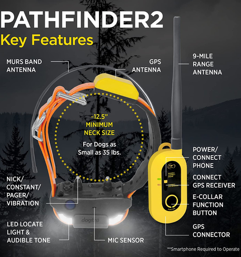 Dogtra Pathfinder 2 Com Case de Trasnporte | E-Collar Series GPS Rastrear e Treinar | Cães Acima de 15 Kgs | Pescoços Acima de 30 cms |Alcance de até 14,5 Kms | Expansível para até 21 cães | A prova d'água | Taxa de GPS de Atualização de 2 segundos | Requer Smartphone | Sem taxa de assinatura | Mapa de satélite gratuito e OFFLINE | Não Requer Sinal de Celular