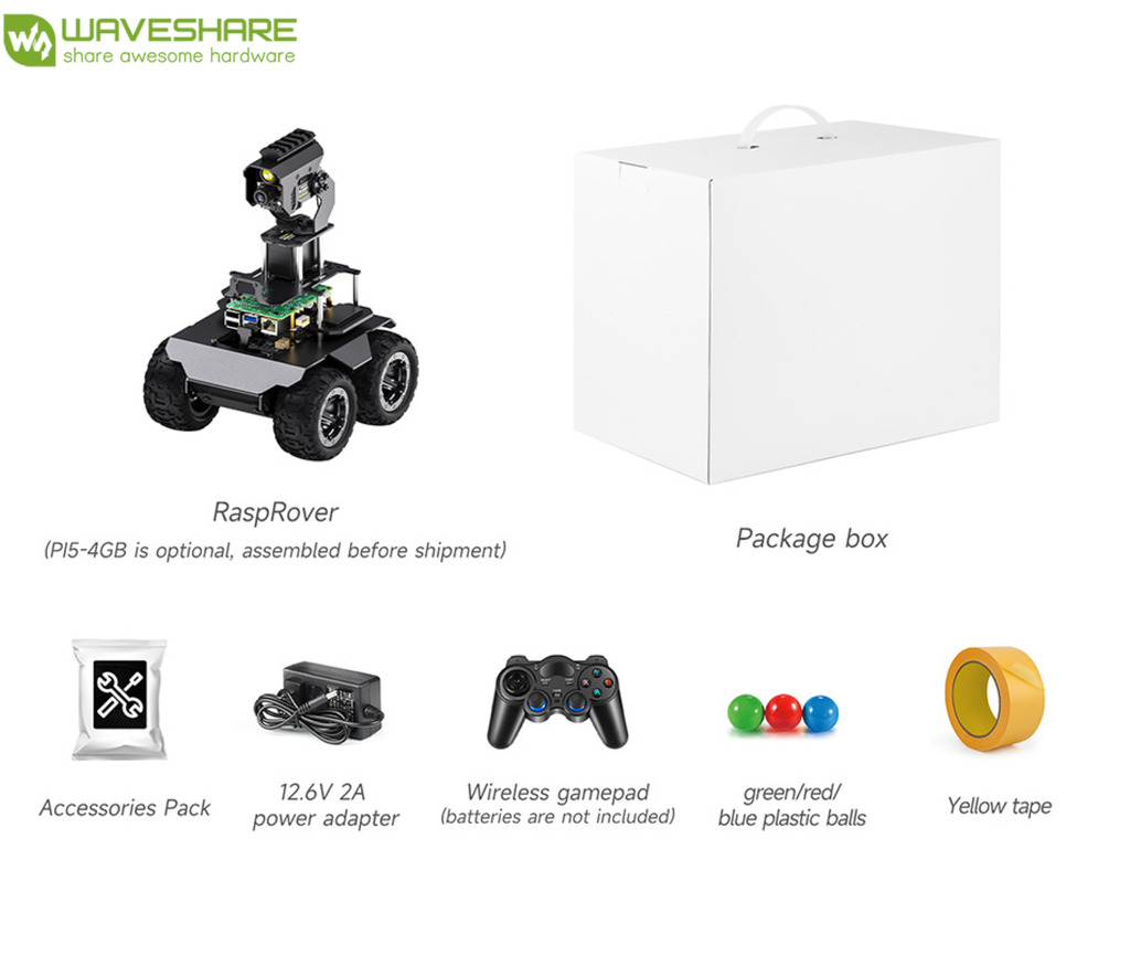 WaveShare RaspRover Open-source 4WD AI Robot, Dual controllers, All-metal Body, Computer Vision, Raspberry Pi 5 - online store