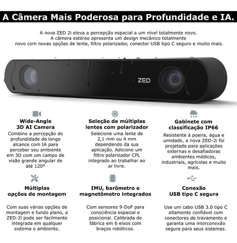 Stereolabs ZED 2i Ai Stereo Depth Camera IP66 | Distância Focal das Lentes 4 mm | With Polarizer na internet