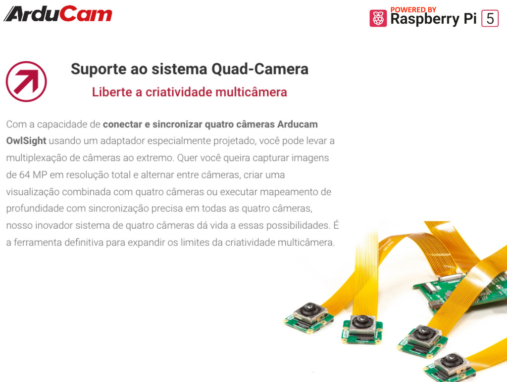 Imagem do Arducam 64MP Motorized Focus USB 3.0 Camera Module , Raspberry Pi 5 , Sem Case , B0475-1