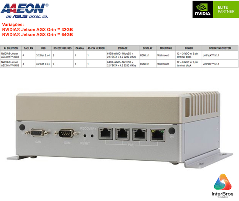 AAEON ASUS BOXER-8640AI , Computador Industrial , NVIDIA® Jetson AGX Orin(TM) 32GB - loja online