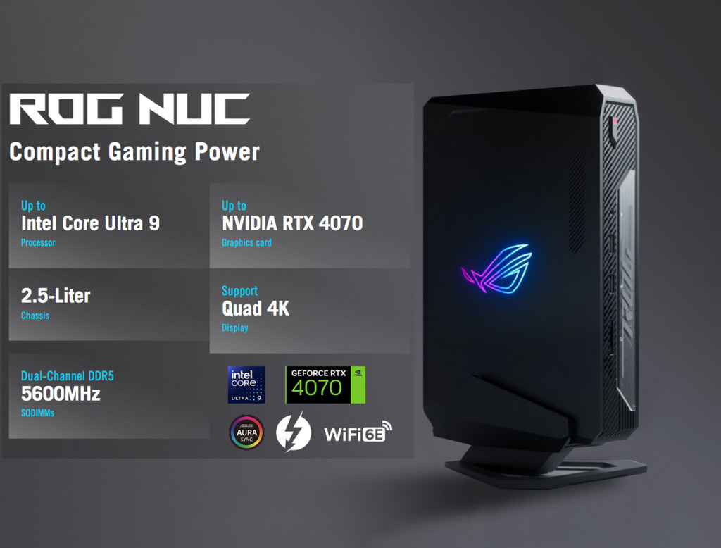 ASUS ROG NUC , CPU Intel Core Ultra 9 185H , NVIDIA GeForce RTX 4070 8GB GDDR6 , 1TB SSD , 32GB RAM - tienda online