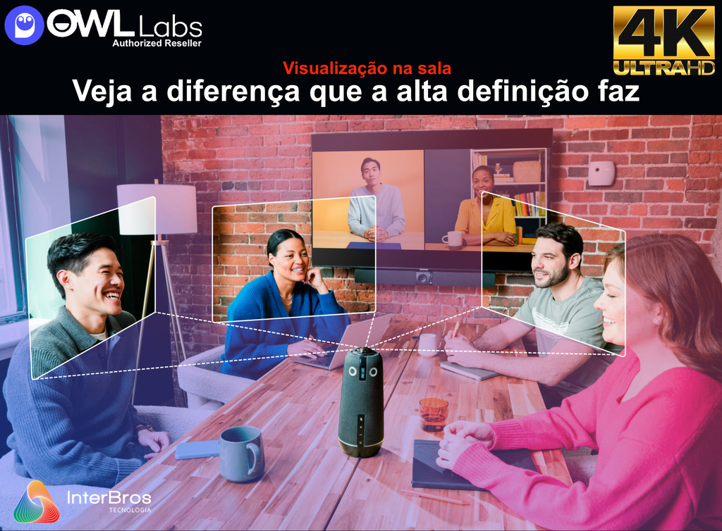 Owl Labs Meeting Owl 4+ 4K Ultra HD 360º, Câmera de Videoconferência I.A. , Silent Switching , recurso The Nest , Áudio Surround 360º