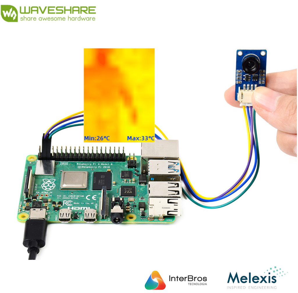 Waveshare MLX90640 IR Array Thermal Imaging Camera, 32×24 Pixels, 110° FOV , Módulo Câmera Termográfica , Compatível com Raspberry Pi - Loja do Jangão - InterBros