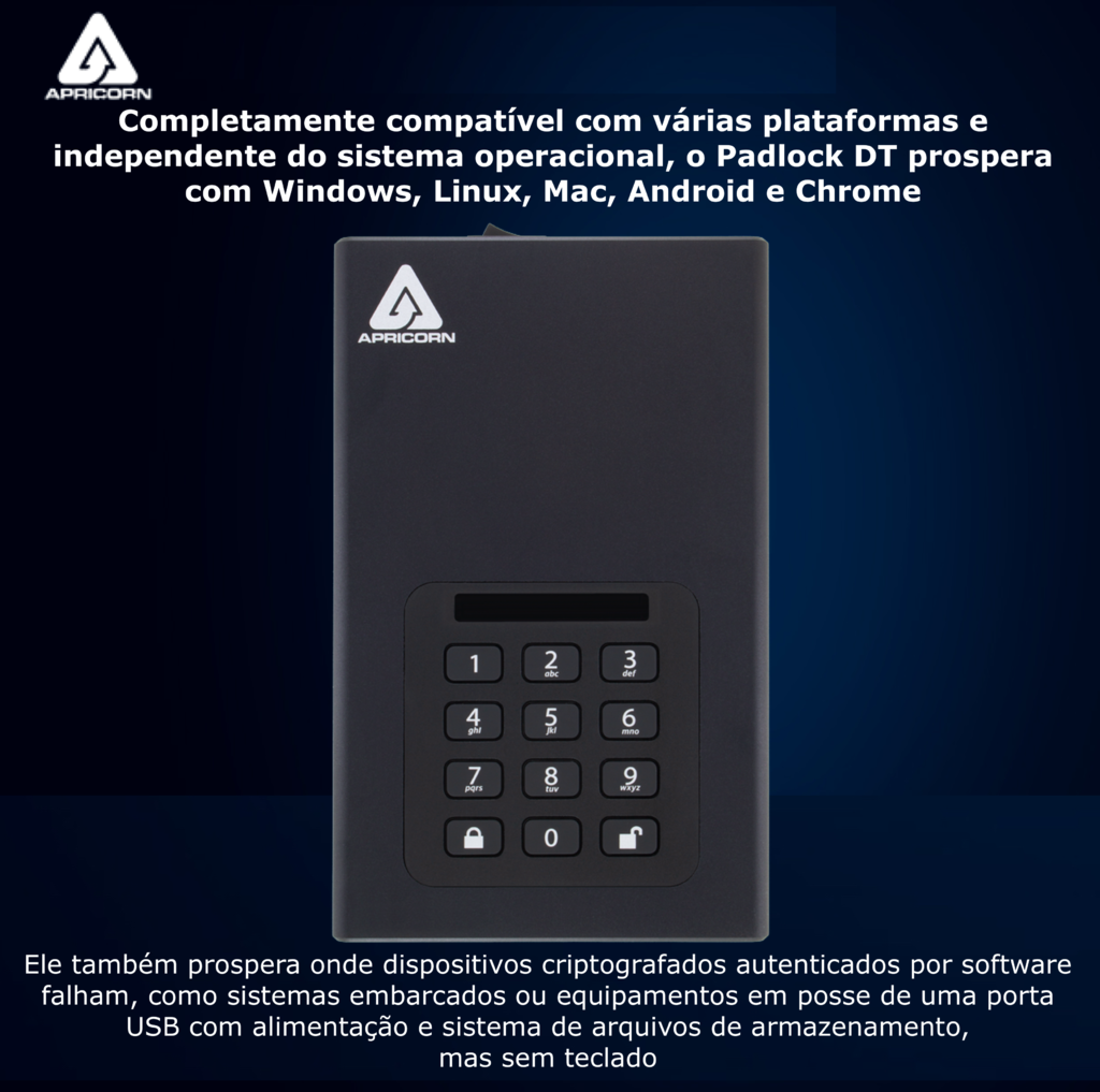 Apricorn 2 TB | USB 3.0 Hard Drive | Aegis Padlock AES-XTS 256-Bits | Disco Rígido Desktop | Criptografia de Grau Militar - online store