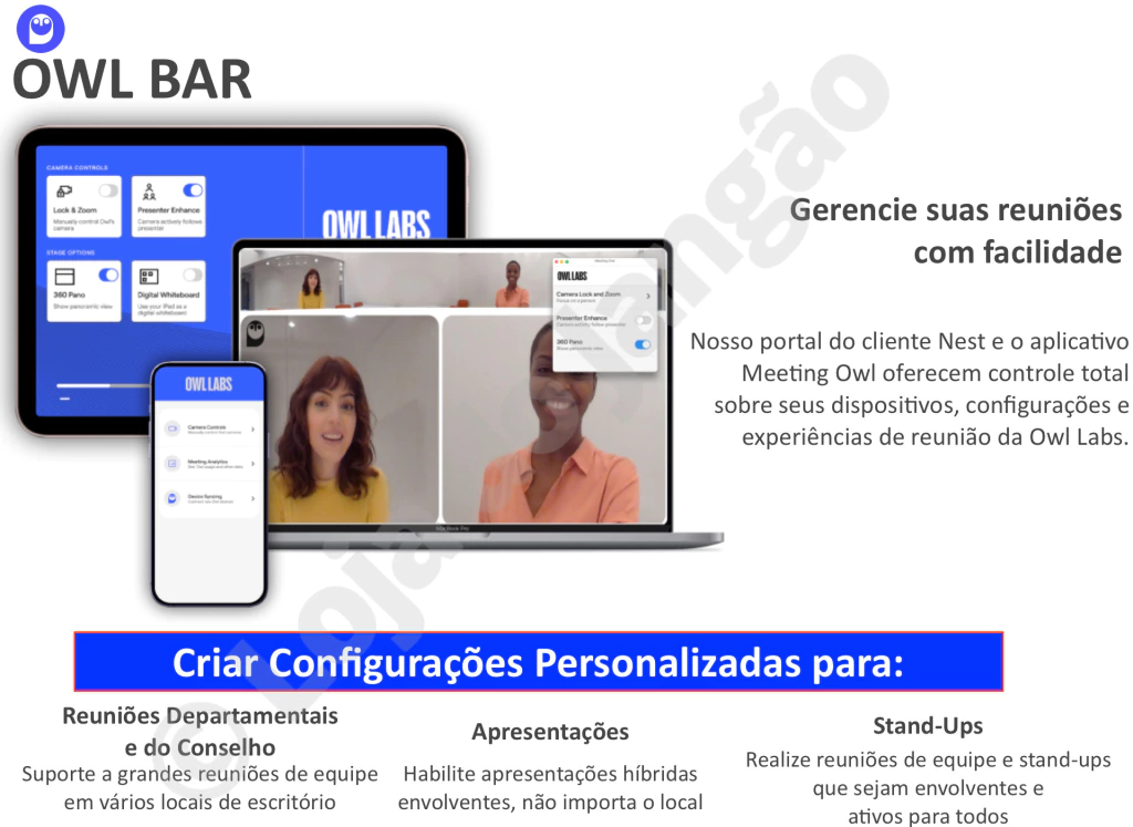 Owl Labs Meeting Owl 3 360° 1080p + OWL BAR 4K Frontal + Expansion Mic , Sistema Multi-Câmera de Videoconferência Inteligente na internet
