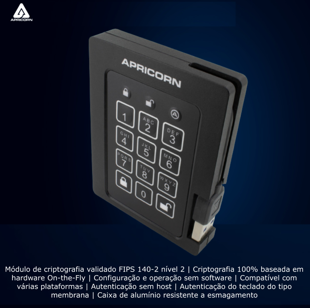 Imagen de Apricorn Aegis 2 TB Padlock | SSD Portátil | USB 3.0 Robusto | Aegis Padlock FIPS 140-2 256-Bits | Criptografia de Grau Militar