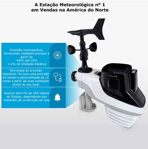 Acurite Atlas Professional Estação Meteorológica WiFi Display TouchScreen com Sensores de Raios e Tempestades Compatível com a Alexa e Google en internet