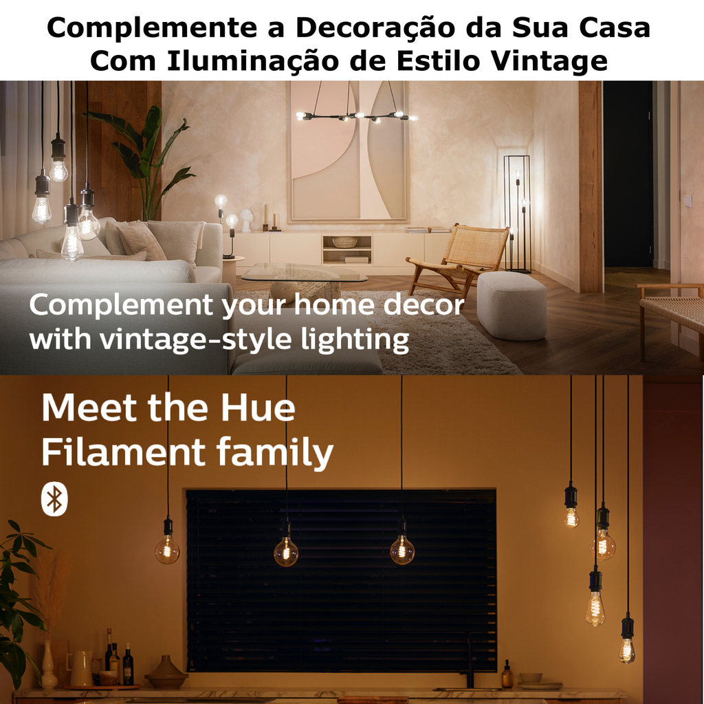 Imagem do Philips Hue White Ambiance Dimmable Smart Filament A19 l Lâmpada LED de Filamento Vintage l 2ª Geração l Mais Brilhantes l Branco Quente a Branco Frio | Compatível com Alexa, Apple Homekit & Google Assistant | Funciona com Bluetooth e/ou com a Hue Bridge