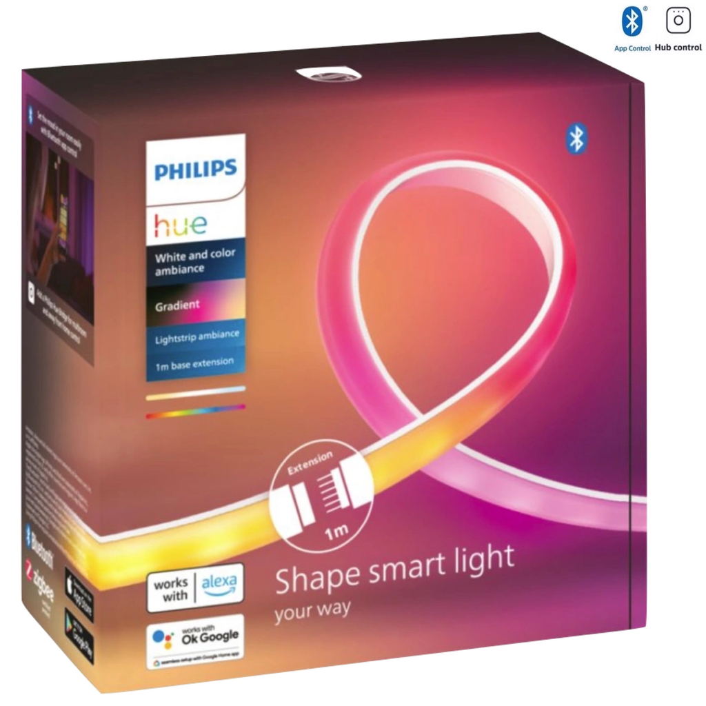 Nova Philips Hue Ambiance Gradient Lightstrip l Nova Fita de LED Inteligente l Extensão de 1 metro l WiFi e Bluetooth l Mais Brilhante 1.800 lumen l Blindada com Capa de Silicone l Compatível com Alexa, Apple Homekit & Google Assistant | Requer um Kit Base - Loja do Jangão - InterBros