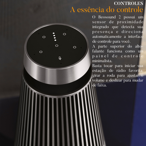 Imagem do Bang & Olufsen Beosound 2 l 2-Pack l Natural Aluminium l Wireless Multiroom Speaker l Auto Falante Multi-Room 360º l Acoustic Lens Technology l WiFi & Bluetooth l Chromecast & Google Assistant Integrados l Compatível com Apple 2 & Spotify Connect l Recomendado para áreas de 10m² até 120m²