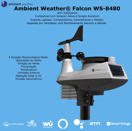 Ambient Weather Falcon Smart WiFi | Display Animado | Aspirada por Ventilador | Compatível com Alexa e Google | Internet Conectada na internet