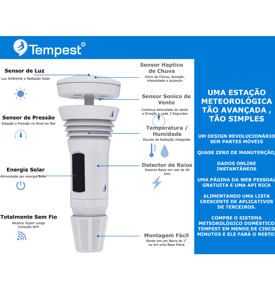 Tempest Weatherflow Estação Meteorológica Ultrassônica Avançada - tienda online