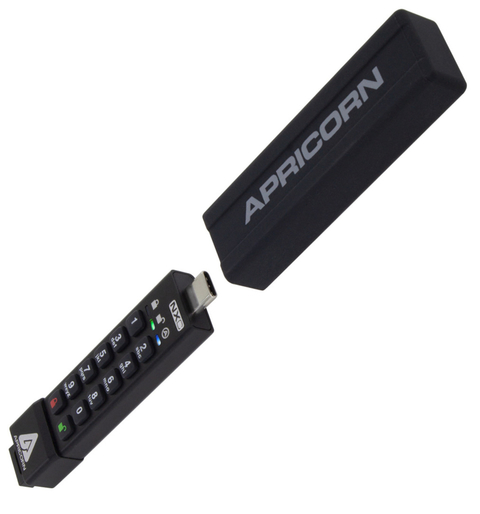 Apricorn Aegis Secure Key 3NXC 128GB | USB Flash Drive | Super Velocidade USB-C 3.2 Robusto | FIPS 140-2 256-Bits | Modo Administrador e Usuário Separados | Primeira Chave Flash Criptografada do Mundo | KIT2