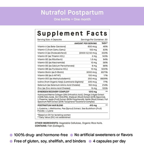 Imagem do Nutrafol Postpartum Suplemento Nutracêutico Capilar | Clinicamente comprovado | 100% Natural | Produtos botânicos amigos da amamentação | Preenche as lacunas de nutrição pós-natal para o crescimento do cabelo e bem-estar belo e bem-estar | 120 Cápsulas | Tratamento de 1 Mês