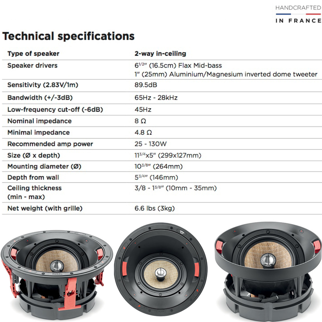 Imagen de Focal 300 ICA6 l In-Ceiling / In-wall Angled l Driver Angled at 35° l Adequa-se a posição em que você está ouvindo l Tecnologia Flax™ l Coaxial 2-way Loudspeaker l Dolby Atmos DTS:X l Auto Falante de Teto e Parede