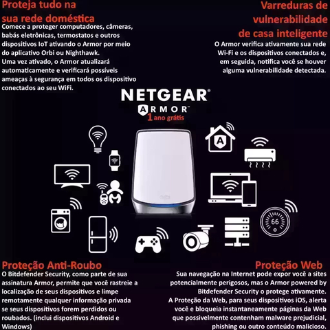NETGEAR Orbi 860 Series Tri-Band WiFi 6 Mesh System, RBK862SB , 6 Gbps, 10 Gig Port 500 m² - Loja do Jangão - InterBros