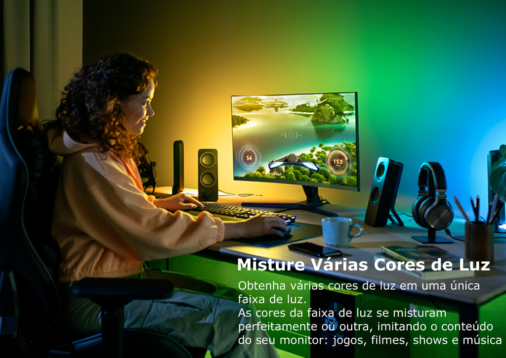 Philips Hue Play Gradient Lightstrip Fita de LED Kit Para 3 Monitores PC ou Mac 24" até 27"