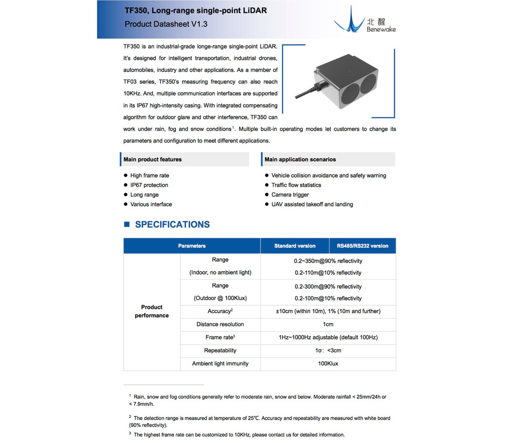 Image of Benewake TF350 Ultra Long Range LiDAR IP65