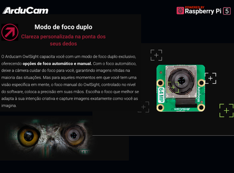 Arducam 64MP Motorized Focus USB 3.0 Camera Module , Raspberry Pi 5 , Sem Case , B0475-1