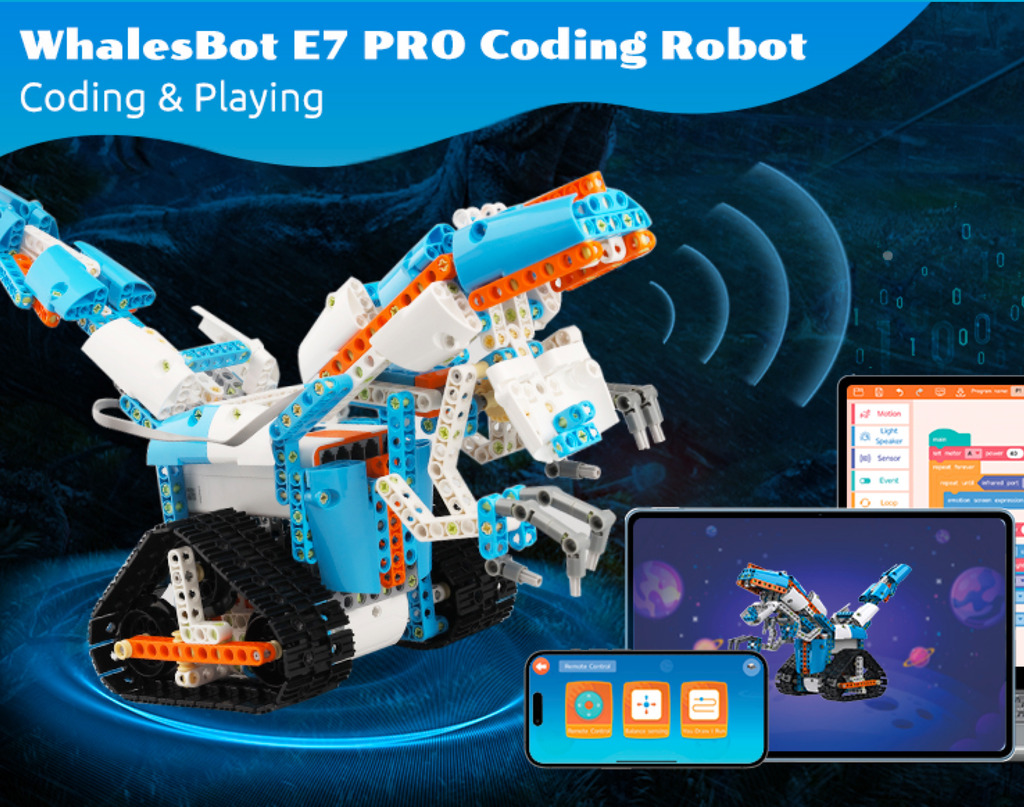 Imagem do WhalesBot E7 Pro Coding Robot , Scratch Coding Support Controller , Crianças de 8 a 12 anos, STEM Toys Educação de Programação, APP 3D Model , Tutorial de Recursos e Histórias para Meninos e Meninas