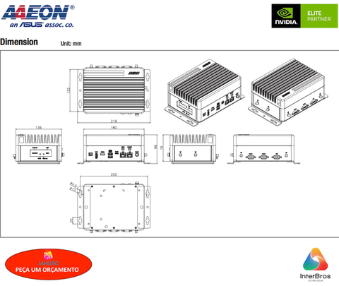 Imagem do AAEON ASUS BOXER-8641AI , Computador Industrial , NVIDIA® Jetson AGX Orin(TM) 32GB