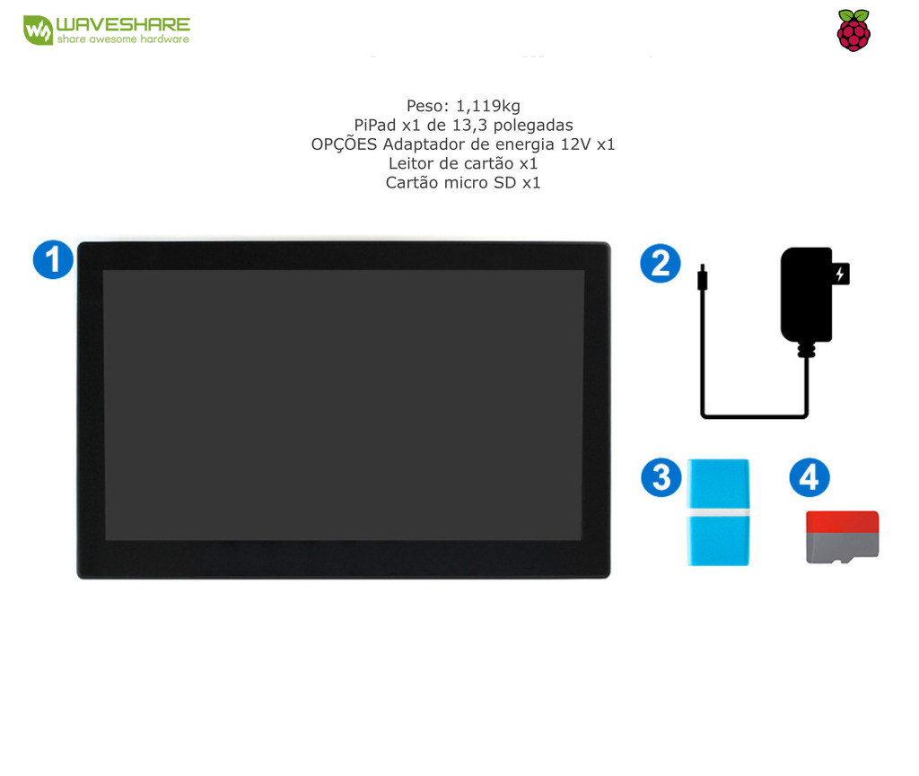 Imagem do WaveShare Mini-Computer 13.3" Powered by Raspberry Pi 3A+, HD Touch Screen