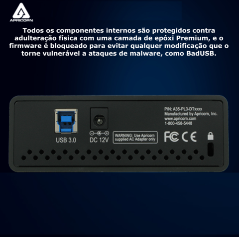 Image of Apricorn 10 TB | USB 3.0 Hard Drive | Aegis Padlock AES-XTS 256-Bits | Disco Rígido Desktop | Criptografia de Grau Militar