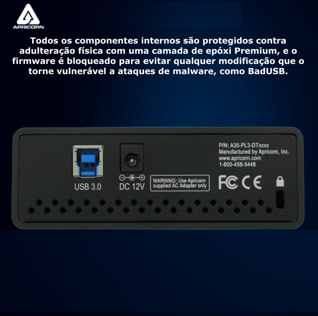 Image of Apricorn 18 TB | USB 3.0 Hard Drive | Aegis Padlock AES-XTS 256-Bits | Disco Rígido Desktop | Criptografia de Grau Militar