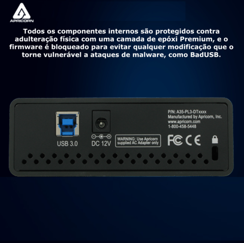 Imagen de Apricorn 2 TB | USB 3.0 Hard Drive | Aegis Padlock AES-XTS 256-Bits | Disco Rígido Desktop | Criptografia de Grau Militar