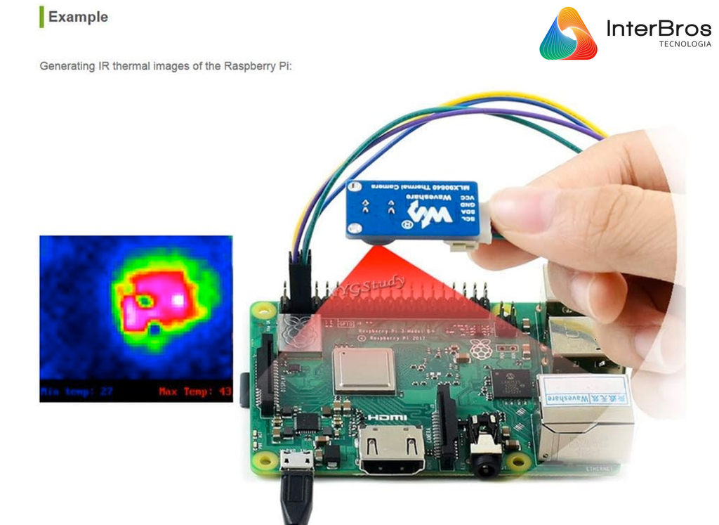 Waveshare MLX90641 IR Array Thermal Imaging Camera, 16×12 Pixels, 55° FOV , Módulo Câmera Termográfica , Compatível com Raspberry Pi - loja online