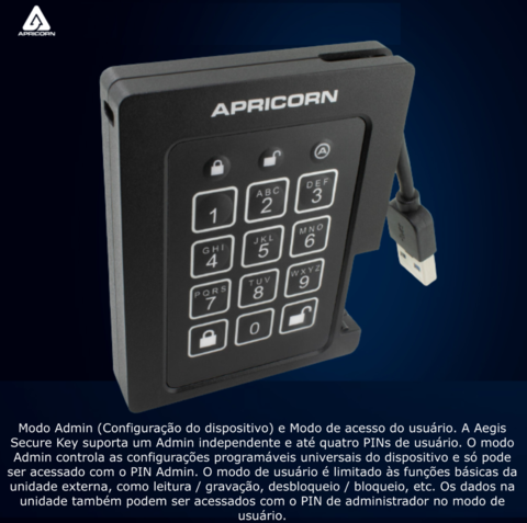 Apricorn Aegis 2 TB Padlock | SSD Portátil | USB 3.0 Robusto | Aegis Padlock FIPS 140-2 256-Bits | Criptografia de Grau Militar