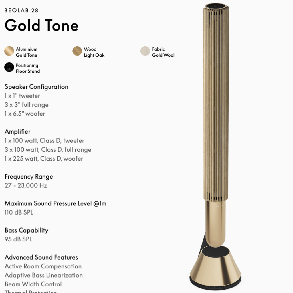 Bang & Olufsen Beolab 28 l Gold Oak l Wireless Stereo Speakers for Home Cinema l Som Estéreo de Grau de Estúdio l Aparências Elegantes l Grave Poderoso l 1.250 Watts l Wi-Fi & Bluetooth l Chromecast & Google Assistant Integrados l Compatível com Apple 2 & Spotify Connect l Recomendado para áreas de 15m² até 50m² - tienda online