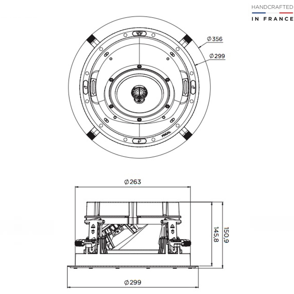 Focal 300 ICA6 l In-Ceiling / In-wall Angled l Driver Angled at 35° l Adequa-se a posição em que você está ouvindo l Tecnologia Flax™ l Coaxial 2-way Loudspeaker l Dolby Atmos DTS:X l Auto Falante de Teto e Parede