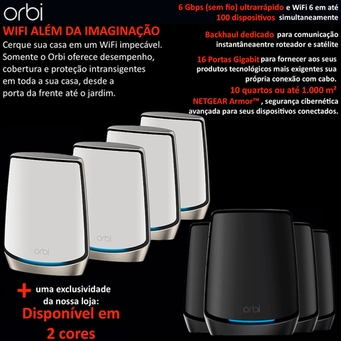 NETGEAR Orbi 860 Series Tri-Band WiFi 6 Mesh System, RBK864SB , 6 Gbps, 10 Gig Port 1.000m²